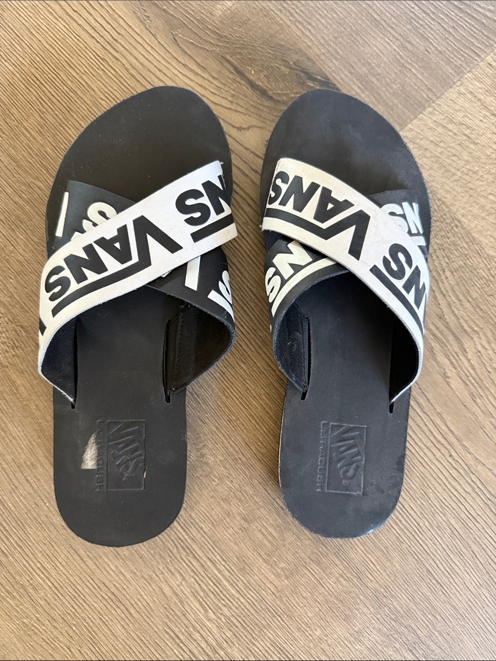 Vans Black and White Crossband Slide Sandals